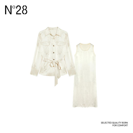 N°28 2025春季新款醋酸裙套装 时尚系带衬衫显瘦无袖裙子优雅连衣裙两件套885111ZT35 商品图2