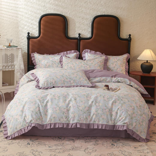 自然醒40支13070全棉荷叶双层花边款四件套100纯棉小清新床单被套三件套床上用品JY 商品图1