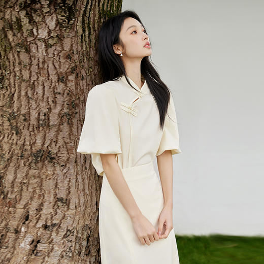 *IC新中式国风泡泡袖上衣直身半裙新款休闲优雅高级气质套装女 商品图1