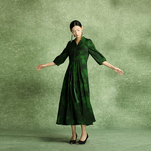 吉祥衣家溯游桑蚕丝提花香云纱新中式显瘦国潮风高端女装连衣裙 商品图3