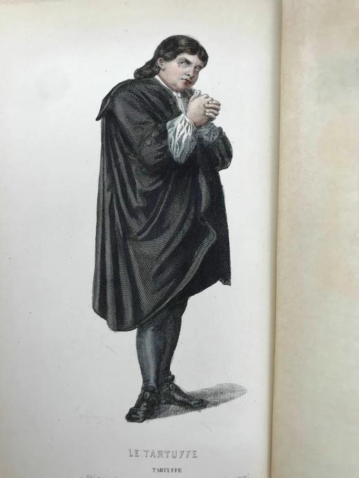 【法语】约19世纪后期 莫里哀全集（全2卷） 10幅彩色插图 真皮脊精装32开 商品图8