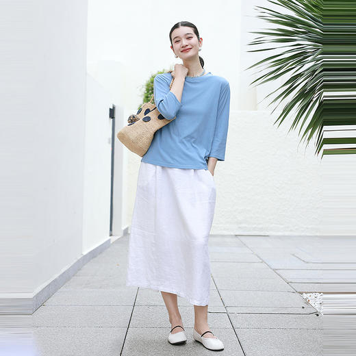 绽放旅行女装207朵/QQ糖T恤棉高支薄小圆领落肩七分袖百搭上衣 商品图2