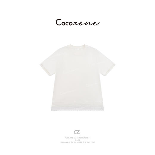 COCO ZONE 刘一一 2025简约圆领拼接蕾丝短袖T恤  CD1A0644 商品图4
