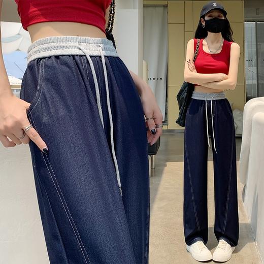 雀说天丝牛仔直筒裤女新款长裤休闲高腰宽松香蕉阔腿裤子ALA1060 商品图0