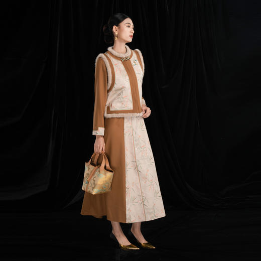 吉祥衣家江潭修竹蚕丝圆领保暖坎肩新中式原创国风女装上衣马甲 商品图3