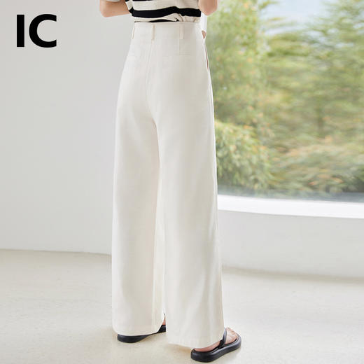 IC 白色简约透气舒适高腰直筒休闲裤女新款通勤气质百搭裤子 商品图4