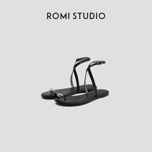 ROMI STUDIO“罗马假日”牛皮拼羊皮套趾平底休闲凉鞋 RW24RP31328 商品图0