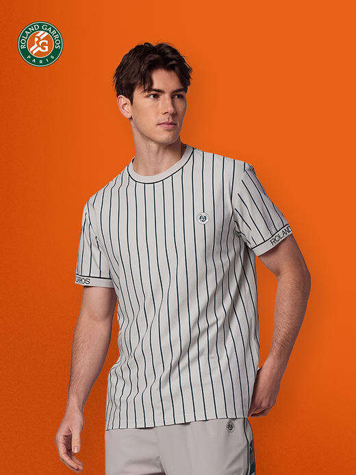 罗兰加洛斯法网速干网球短袖T恤夏季新款男竖条纹网球服运动上衣 商品图2