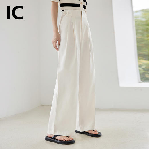 IC 白色简约透气舒适高腰直筒休闲裤女新款通勤气质百搭裤子 商品图2