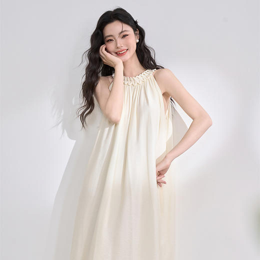 【夏日度假风】文艺浪漫扭结挂脖连衣裙女春夏无袖长裙V0050625 商品图3