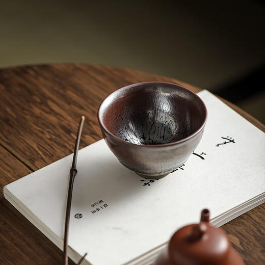 兰台首选 建盏对杯束口紫金油滴/束口蓝百花天然原矿铁胎茶具陶瓷主人杯 商品图2