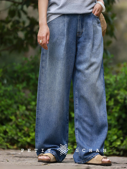 PETIT SCHAN小闪 CLO#778 Realm of Mist and Flow 云水间 莱赛尔柔软透气阔腿牛仔裤 商品图4