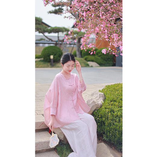 【抖音专属】新中式衬衣（25710136淡绯-结缘款） 商品图0