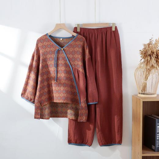 雀说 纯棉国风睡衣新中式双层纱薄款家居服 商品图9