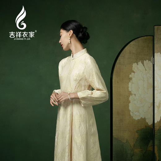 吉祥衣家新中式国风春夏新款高端气质显瘦修身女装金粟初开连衣裙 商品图1