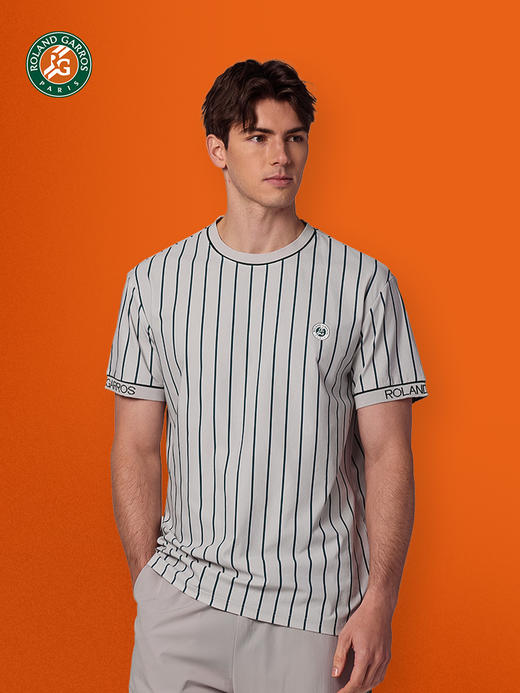 罗兰加洛斯法网速干网球短袖T恤夏季新款男竖条纹网球服运动上衣 商品图4