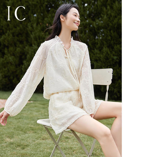 *IC轻薄提花短裤套装女新款高级感夏季休闲气质优雅上衣短裤 商品图0
