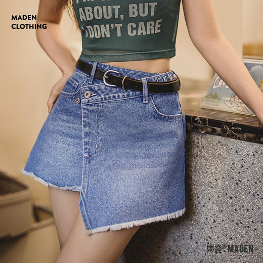 马登解构感水洗蓝牛仔半裙春夏复古围裹式不规则半身裙a字短裙女 商品图0