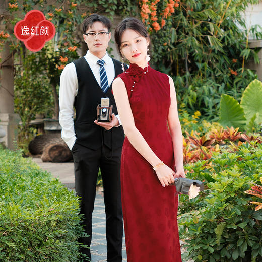 上海逸红颜青青2025年夏季新款提花手工花瓣领新中式旗袍轻礼服女 商品图1
