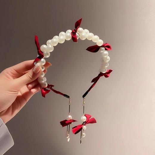 网红新款发箍女款高级感发饰新款蝴蝶结头饰珍珠流苏古风头箍发卡子 商品图2