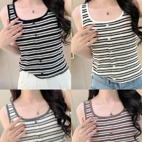 【100元3件】小香风条纹纽扣背心外穿内搭背心【FF25501】