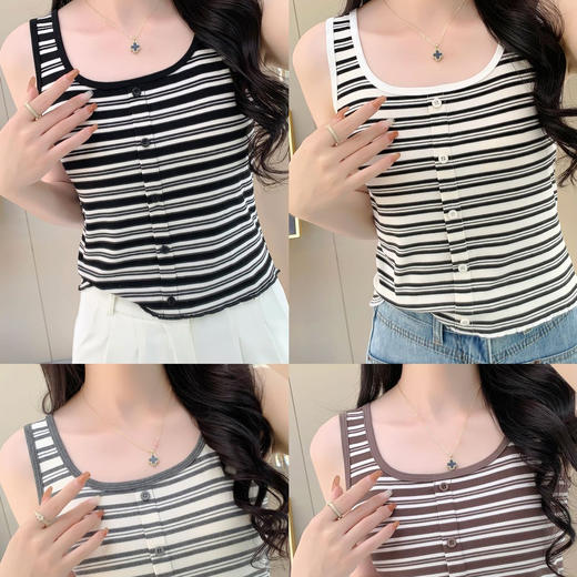 【100元3件】小香风条纹纽扣背心外穿内搭背心【FF25501】 商品图0