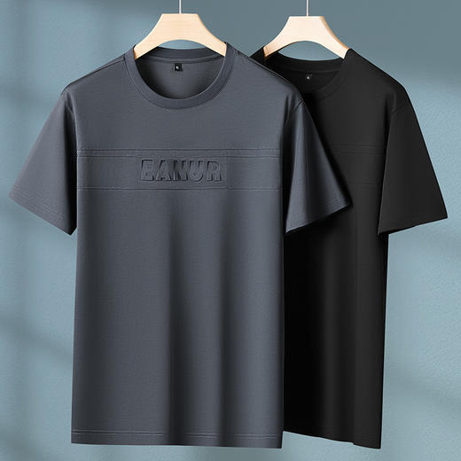 【丝光棉】【DPF】大依优型大码短袖T恤圆领夏季薄款压花半袖宽松休闲丝光棉男士胖子上衣 商品图3