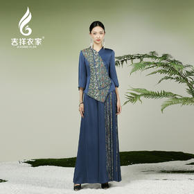 吉祥衣家新中式国风夏新款高端气质显瘦修身女装长河星落上衣