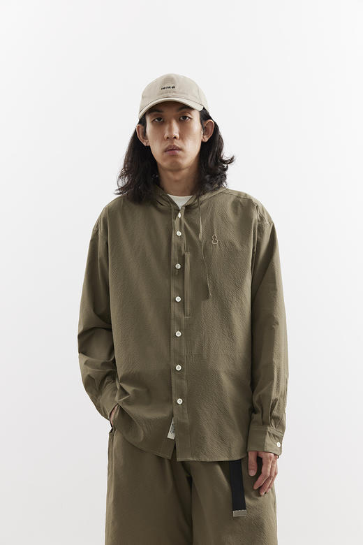 吃茶去chichaqu25速干泡泡纱格纹带帽长袖衬衫复古经典休闲山系 商品图0