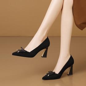 【预售5天】法式气质8cm粗跟高跟鞋，显瘦温柔蝴蝶结单鞋HY&H3616