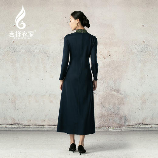 吉祥衣家新中式国风羊毛春秋季款气质优雅轻奢女装林下幽姿连衣裙 商品图3