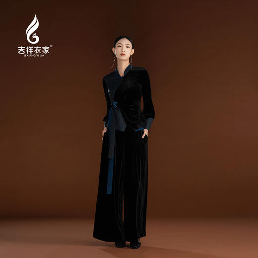 吉祥衣家新中式立领气质复古高端显瘦女装黑色透气琰芳华上衣外套 商品图3