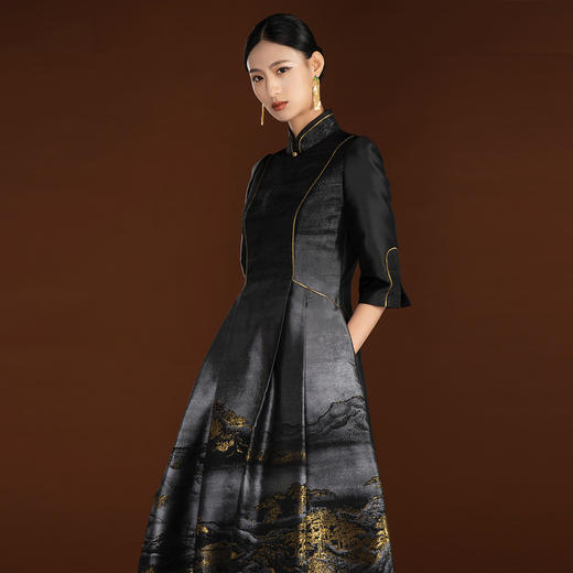 吉祥衣家宋锦国风提花复古经典新中式高端气质女装依诗取兴连衣裙 商品图4