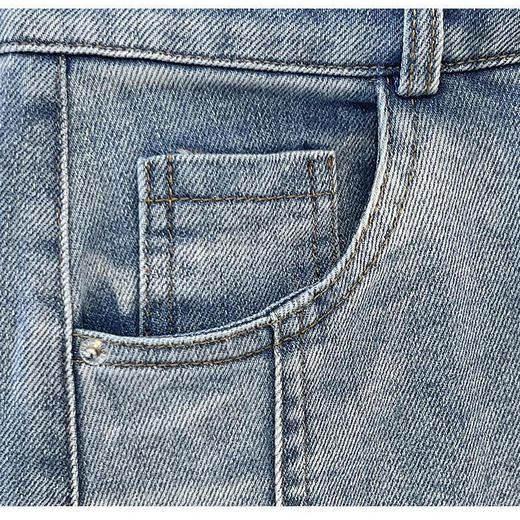 百媚生 中式刺绣国风盘扣字开叉牛仔半身裙3D31 商品图4