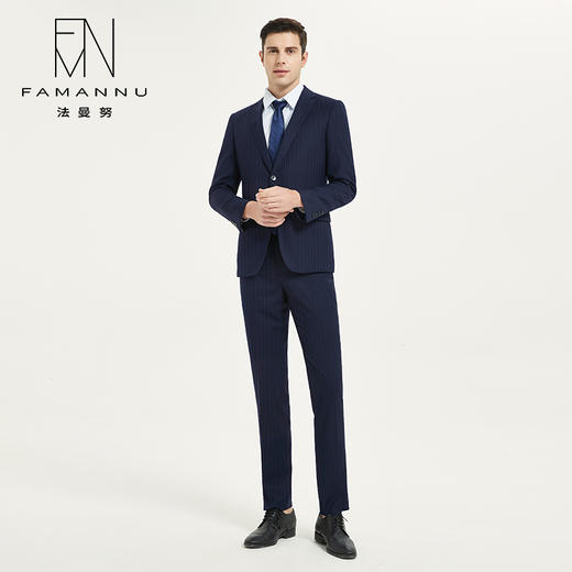 IWY/藏青色条纹西装套装男商务正装西服结婚礼服政企工装考公考正装CP10345男装 商品图2