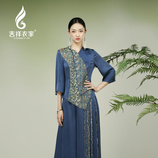 吉祥衣家新中式国风夏新款高端气质显瘦修身女装长河星落上衣 商品图1