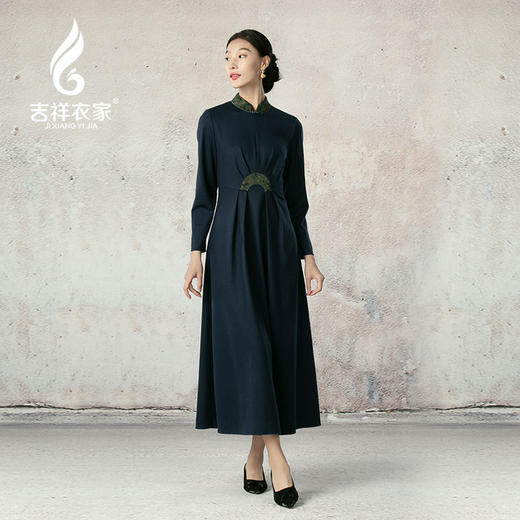 吉祥衣家新中式国风羊毛春秋季款气质优雅轻奢女装林下幽姿连衣裙 商品图1