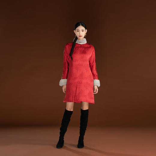 吉祥衣家香云纱保暖拼水貂毛气质国风新中式高级感女装明慧外套 商品图2