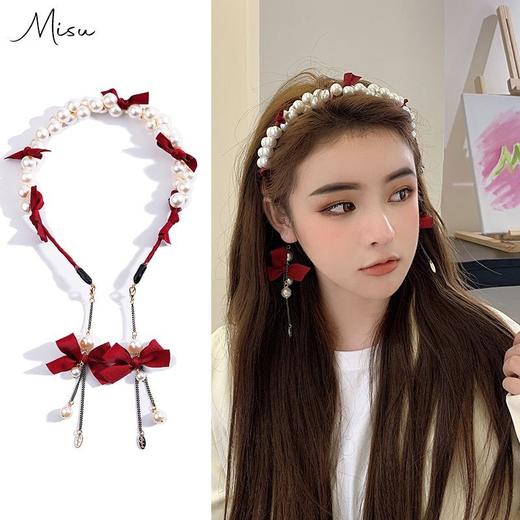 网红新款发箍女款高级感发饰新款蝴蝶结头饰珍珠流苏古风头箍发卡子 商品图0