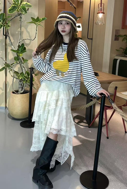 【断码 清仓 凑单】乌丫 25春季新款 可爱小黄鸭印花海魂条纹T恤 商品图8