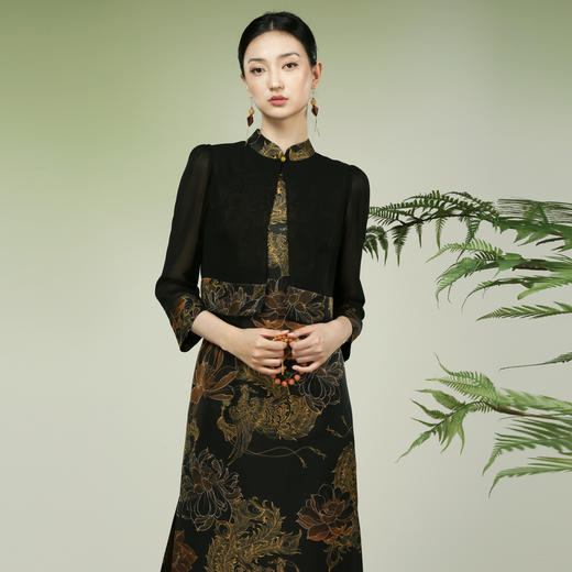 吉祥衣家新中式国风春夏新款高端气质显瘦修身女装凤舞荷韵连衣裙 商品图3
