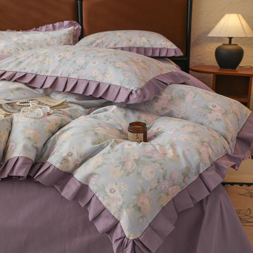 自然醒40支13070全棉荷叶双层花边款四件套100纯棉小清新床单被套三件套床上用品JY 商品图9