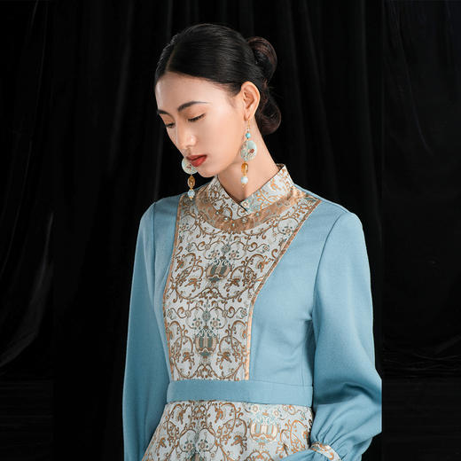 吉祥衣家新中式国风春季新款高端显瘦气质修身女装盛兮沓沓连衣裙 商品图3