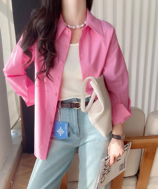 超养眼玫粉色莱赛尔棉舒适透气翻领长袖衬衫 商品图1