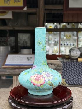 绿地扒花花鸟扁肚瓶