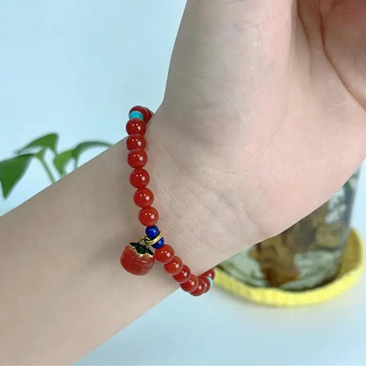 【上新了故宫】柿柿如意红玛瑙手串 手工打磨、镀金 红包礼盒带证书 商品图7