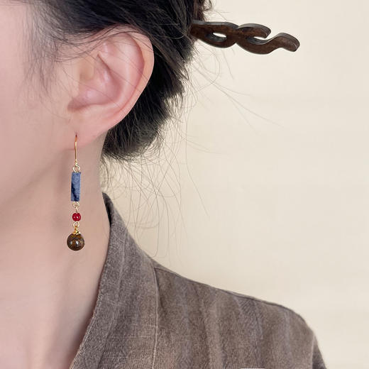 【敦煌虎眼石红玛瑙耳坠】国风原创手作天然石新中式耳钉 文艺复古虎眼石耳环耳饰 商品图1