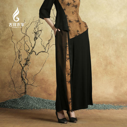 吉祥衣家新中式国风夏新款高端气质显瘦修身女装风摇竹影裤子 商品图2