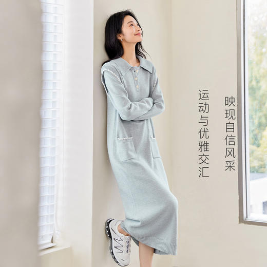 IC  POLO领针织贝壳刺绣设计连衣裙女新款秋气质通勤长裙 商品图1