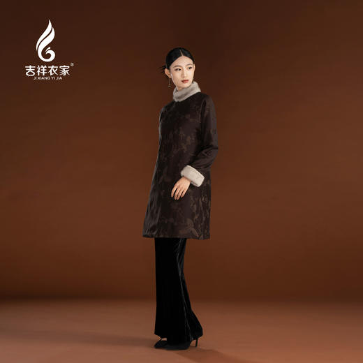 吉祥衣家香云纱保暖拼水貂毛气质国风新中式高级感女装明慧外套 商品图0